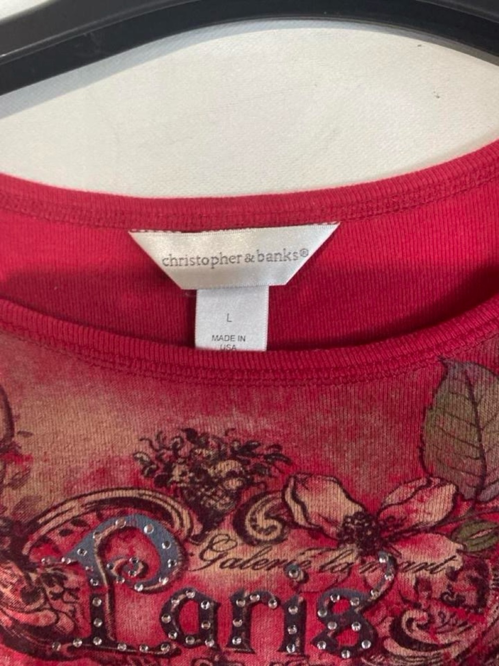 Christopher & Banks Red Eiffel Tower Floral Graphic Long Sleeve Tee - Picture 3 of 4